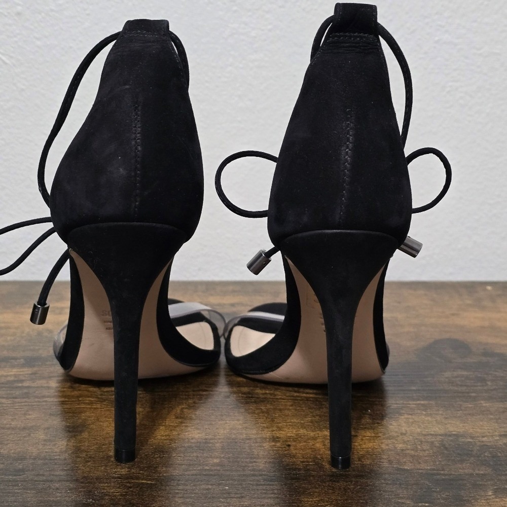 SCHUTZ Josseana Black Nubuck Leather Lace Up Strappy Stiletto Sandal Heels 9 B - Picture 5 of 14